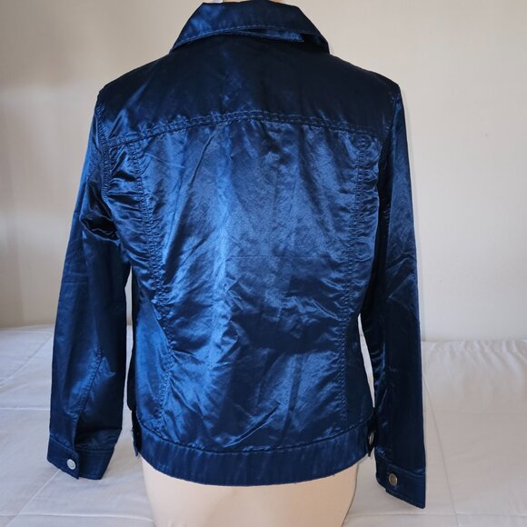 CHICOS Long Sleeve Jacket Midnight Blue Sheen Size 1 (M) - Picture 3 of 7